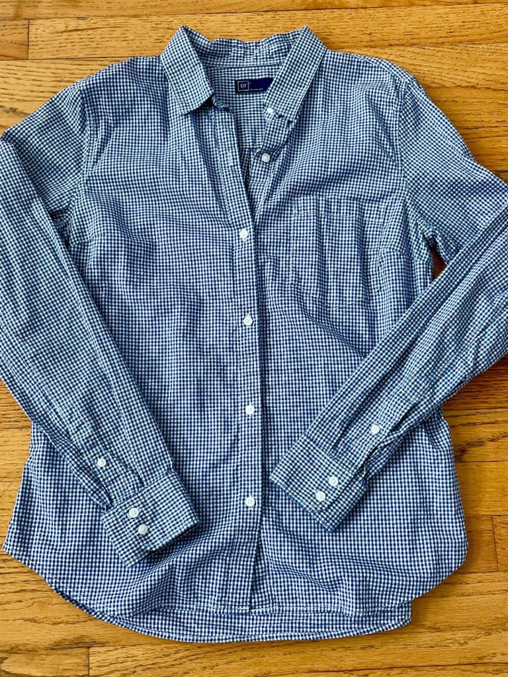 Gap Fitted Oxford Shirt - Navy/White Gingham Button Down, Size L
